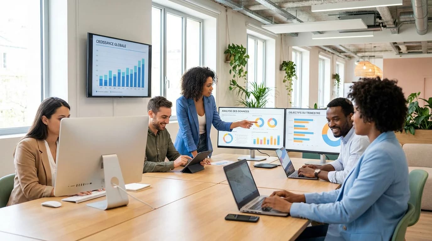 Team of tech recruiters in a meeting in a modern office