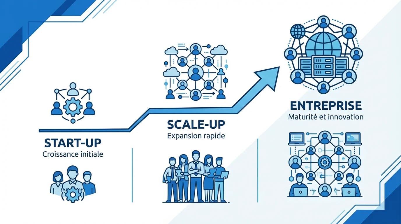 Illustration of the different growth stages of a tech company and their hiring needs