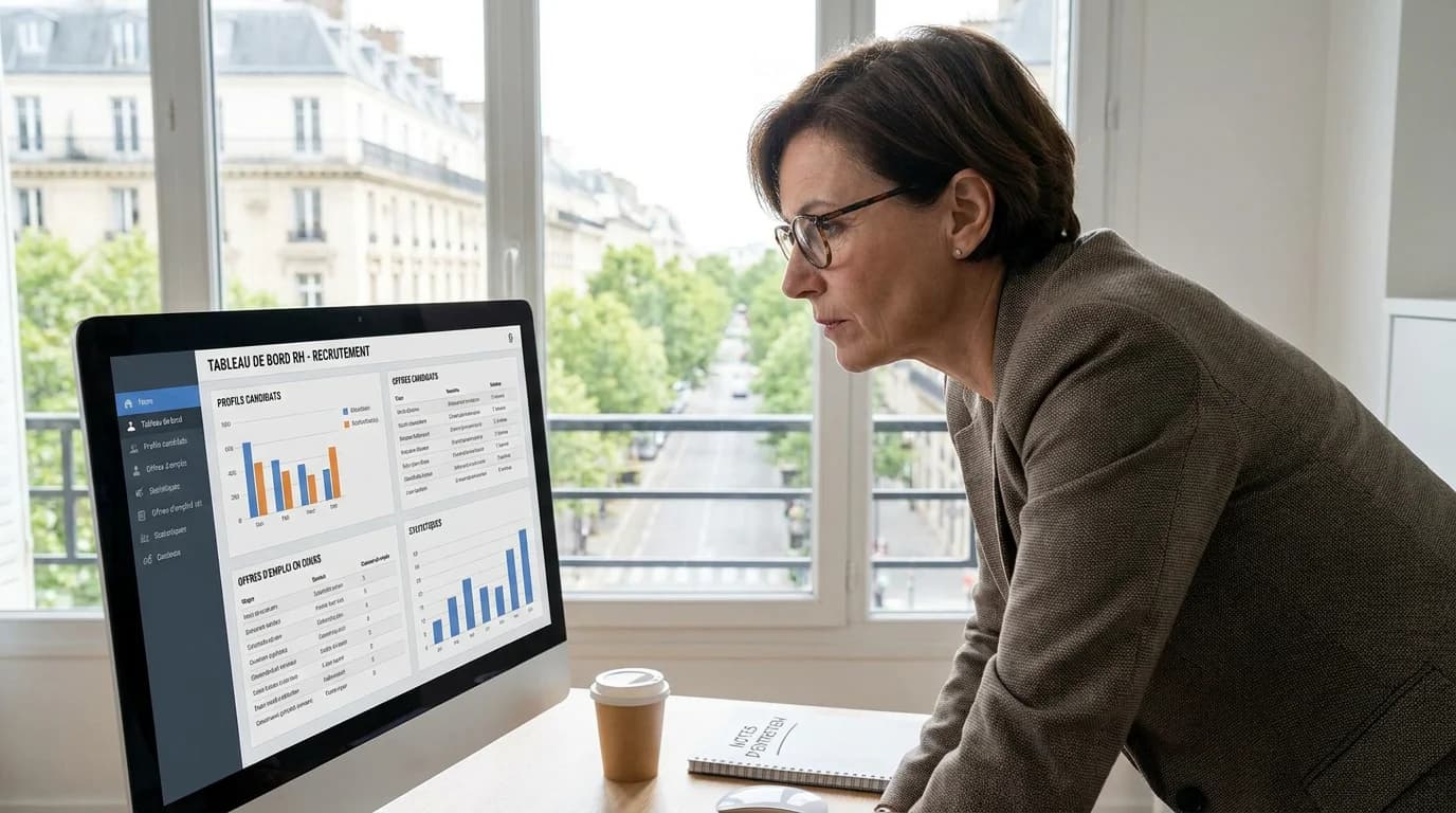 Two professionals analysing recruitment rates during a business meeting