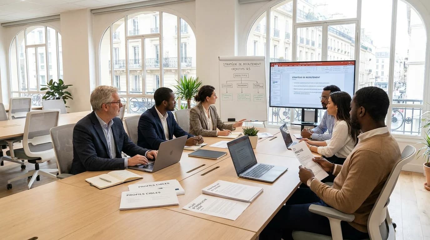 RPO recruitment team collaborating with the internal HR department in a modern office